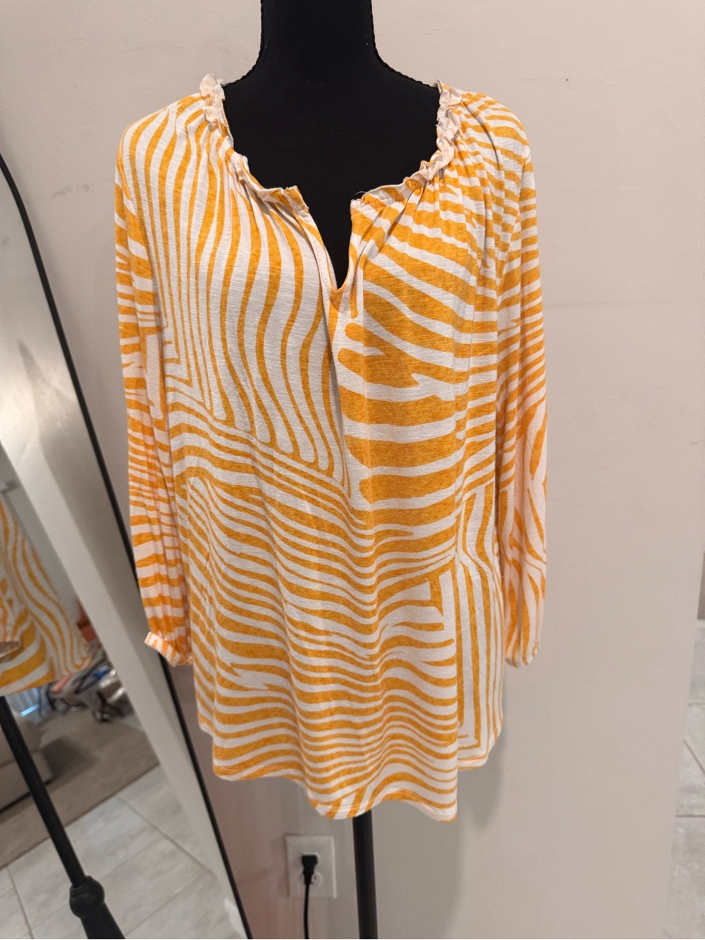 Chico's Yellow and White Striped Peasant Top